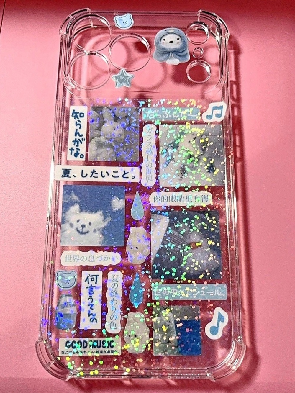 Handmade Sky Blue & Clear Holographic iPhone 17PM/18PM Case